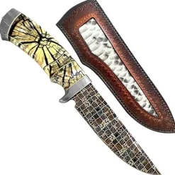 刀苑阁 Detachable Handle Damascus Steel Craft Knife with Leather Cover Yellow