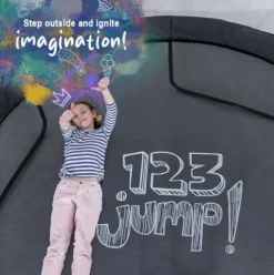 123 Jump 14FT Outdoor Trampoline with Safety Enclosure and Ladder Black/Blue