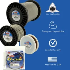 AFW American Fishing Wire 49 Strand 7×7 Stainless Steel Shark Leader Cable 800 lb Test Bright