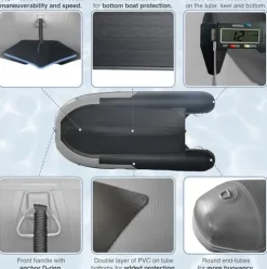 ALEKO Inflatable Boat 4 Person Fishing Raft Aluminum Floor Light/Dark Gray