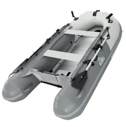 ALEKO Inflatable Boat 4 Person Fishing Raft Aluminum Floor Light/Dark Gray