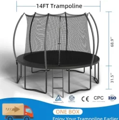 ALTLER 14FT Outdoor Trampoline with Enclosure Net Black