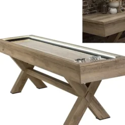 American Legend LED Shuffleboard with Buffet Top – Modern Style – Light Up LED Rails