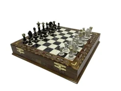 Antochia Crafts 16.5″ Large Wooden Chess Set with Mosaic Details and Hand-Painted Pieces Black – Personalizable