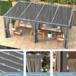 Aoxun Louvered Pergola 12′ x 20′ Outdoor Aluminum with Adjustable Roof Gray