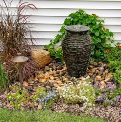 Aquascape 24 Inch Stacked Urn Kit Outdoor Fountain Slate Gray