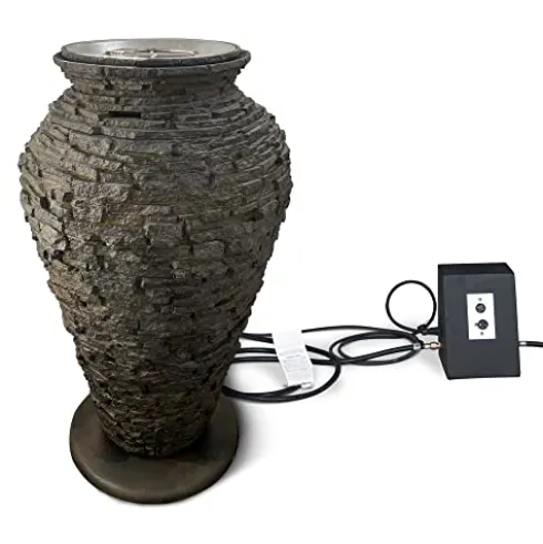 Aquascape Large Fire and Water Stacked Slate Urn Fountain Feature Gray