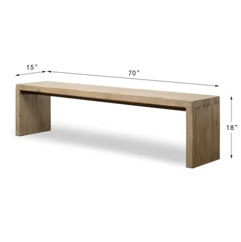 Artissance 70 Inches Waterfall Bench Reclaimed Pinewood Whitewash