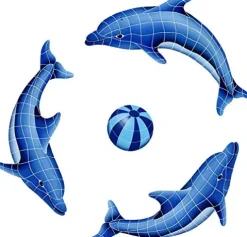 Artistry in Mosaics Dolphin Group Ceramic Pool Mosaic Blue 62″ x 62