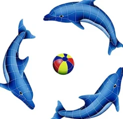 Artistry in Mosaics Dolphin Group Ceramic Swimming Pool Mosaic Multi 42″ x 42