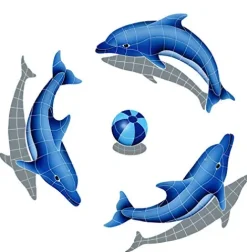 Artistry in Mosaics Dolphin Group Ceramic Pool Tile 48″x48″ Blue