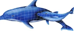 Artistry in Mosaics Dolphin Pair Ceramic Swimming Pool Mosaic Blue