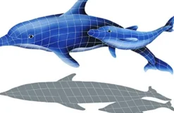Artistry in Mosaics Dolphin Pair Ceramic Swimming Pool Mosaic 37″ x 57″ Blue