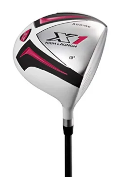 Aspire Ladies Golf Clubs Set Titanium Driver, Fairway, Hybrid, Irons, Putter, Bag Cherry Pink