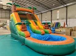 awesmflate Commercial Inflatable Water Slide for Kids Adults, 21FT Big Backyard Waterslide Tropical Outdoor Slide Park with Water Pool – Blue/Green/Orange