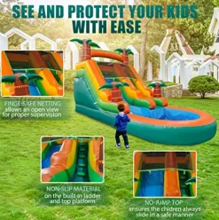 awesmflate Commercial Inflatable Water Slide for Kids Adults, 21FT Big Backyard Waterslide Tropical Outdoor Slide Park with Water Pool – Blue/Green/Orange
