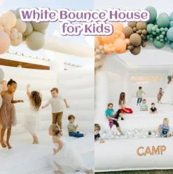 awesmflate 15FT White Bounce House with Slide and Ball Pit for Adults and Big Kids