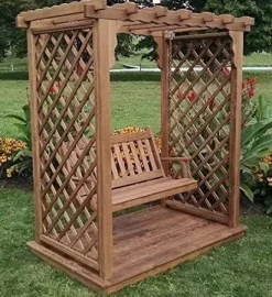 Backyard Crafts Amish-Made Covington Style Pine Arbor with Deck & Swing 5′ Wide Unfinished