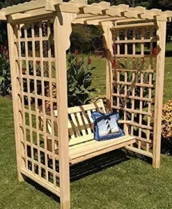 Backyard Crafts Amish-Made Lexington Style Pine Arbor with Swing 6′ Wide Unfinished