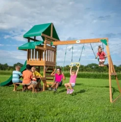 Backyard Discovery Belmont Cedar Wood Playset Swing Set Green