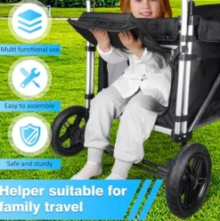 Badovinci Folding Stroller Wagon for 4 Kids with 5-Point Harness and Adjustable Canopy Black