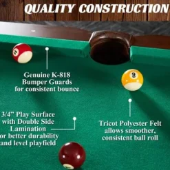 BARRINGTON 90″ Ball and Claw Leg Pool Table with Cue Rack and Dartboard Set Green Cloth