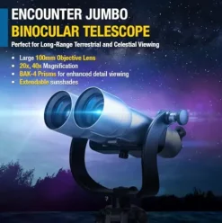 BARSKA Encounter 20x40x100 Waterproof Jumbo Binoculars with Hard Case Silver