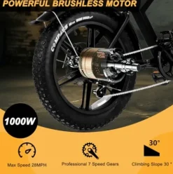 Besintu MOVCAN Electric Bike for Adults 1000W Motor (Peak 1500W), 48V/15.6AH, Up to 28MPH & 70 Miles, 20″ Fat Tire Ebike, 7 Speed Gear Full Suspension Brown-2