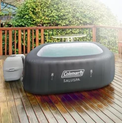 Bestway Coleman Hawaii AirJet Inflatable Hot Tub with EnergySense Cover + SaluSpa Underwater Non-Slip Pool and Spa Seat Blue