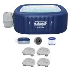 Bestway Coleman Hawaii AirJet Inflatable Hot Tub with EnergySense Cover + SaluSpa Spa Seat 4 Pack Blue