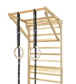 Beyond Balance Personal Training Tower: Fitness Stall Bars with Adjustable Pull-Up Dip Bar Attachment (1.5″ Round, Poplar Rungs)