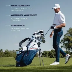Big Max Dri Lite Hybrid Plus 14 Way Divider Golf Stand Bag White Navy Red