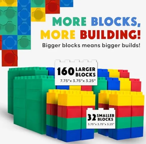 BiggoBlocks Jumbo Building Blocks Set 192 pcs Red, Blue, Green, Yellow