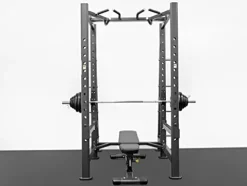 BK BodyKore Commercial Squat Rack & Adjustable Bench 300Lb Olympic Weight Combo Silver Frame