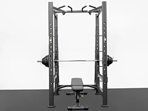 BK BodyKore Commercial Squat Rack & Adjustable Bench 300Lb Olympic Weight Combo Silver Frame
