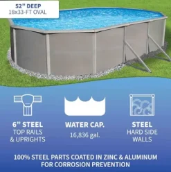 Blue Wave Belize 18×33 Oval 52″ Deep Swimming Pool Package Metallic