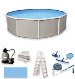 Blue Wave Belize 27-Feet Round 52-Inch Deep Swimming Pool Package Beige