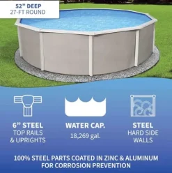 Blue Wave Belize 27-Feet Round 52-Inch Deep Swimming Pool Package Beige