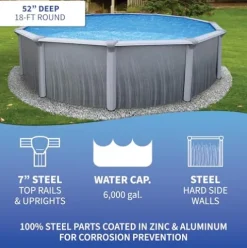Blue Wave Martinique 18-Feet Round 52-Inch Deep 7-Inch Top Rail Swimming Pool Package Metallic