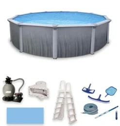 Blue Wave Martinique 18-Feet Round 52-Inch Deep 7-Inch Top Rail Swimming Pool Package Metallic