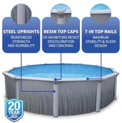 Blue Wave Martinique 18-Feet Round 52-Inch Deep 7-Inch Top Rail Swimming Pool Package Metallic
