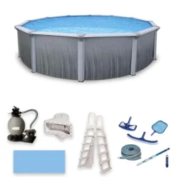 Blue Wave Martinique 21-Feet Round 52-Inch Deep Metal Wall Pool Package Gray/Blue