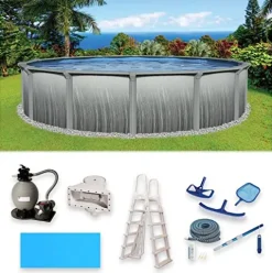 Blue Wave Martinique 15-Ft Round 52-Inch Deep Metal Wall Pool Package Metallic