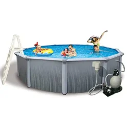 Blue Wave Martinique 15-Ft Round 52-Inch Deep Metal Wall Pool Package Metallic