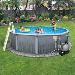 Blue Wave Martinique 15-Ft Round 52-Inch Deep Metal Wall Pool Package Metallic
