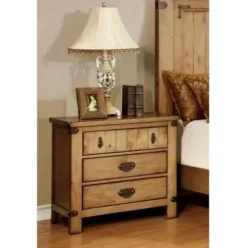 BOWERY HILL Transitional 3-Drawer Wood Nightstand Weathered Brown Elm