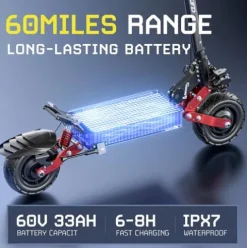 Brigittebike Electric Scooter 6000W Dual Motor 60V 33AH Up to 50 MPH 60 Miles Range Ferrous