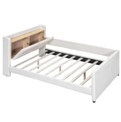 Brisca Full Size Upholstered Platform Bed with Storage and Guardrail Beige