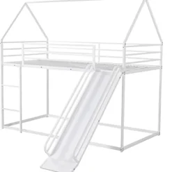 Brisca Metal Twin Size House Bed with Roof and Slats Support White