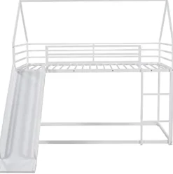 Brisca Metal Twin Size House Bed with Roof and Slats Support White